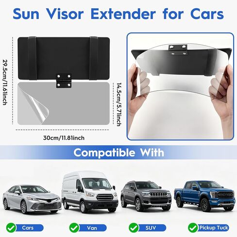 Grishcamy Sun Visor Extender for Cars: Universal Car Visor Extender Sun Blocker, 2-in-1 Adjustable Car Sun Visor Extender with Sunglasses Holder & Card Slots, Anti-Glare for Safe Driving in Saudi Arabia