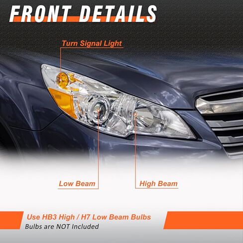 Headlights Assembly for 2010 2011 2012 2013 2014 Legacy/Outback Chrome Housing Headlamp Replacement Driver and Passenger Side(W/O Bulbs) in Kuwait
