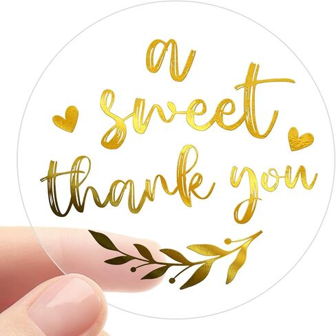100 x A Sweet Thank You Gold Foil Stickers for Wedding Favors, Bridal Shower, Baby Shower, Birthday Party Treat Bags & Gift Packaging, 1.6" Clear Round Elegant Thank You Labels in Saudi Arabia