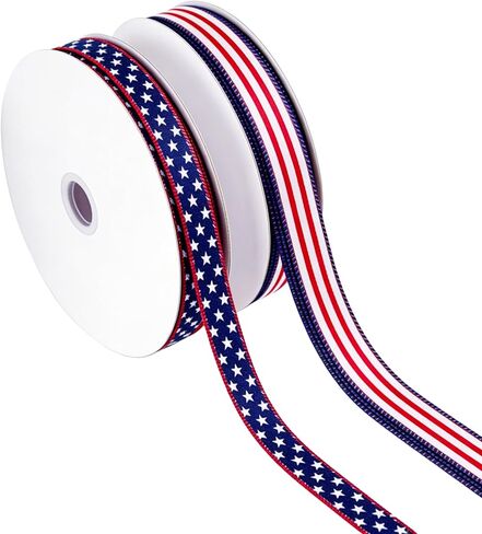 Songye 1 Inch Patriotic Wired Ribbon, 2 Rolls Total 20 Yards Red White Blue Star Stripe Ribbon for 4th of July Independence Day Veterans Day Wreath DIY Crafts Holiday Decor in Saudi Arabia