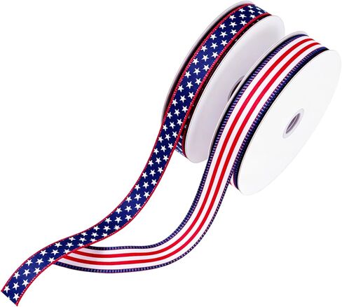 Songye 1 Inch Patriotic Wired Ribbon, 2 Rolls Total 20 Yards Red White Blue Star Stripe Ribbon for 4th of July Independence Day Veterans Day Wreath DIY Crafts Holiday Decor in Saudi Arabia