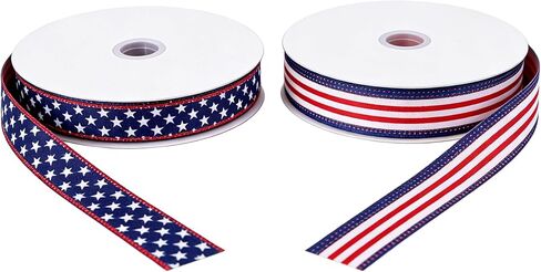 Songye 1 Inch Patriotic Wired Ribbon, 2 Rolls Total 20 Yards Red White Blue Star Stripe Ribbon for 4th of July Independence Day Veterans Day Wreath DIY Crafts Holiday Decor in Saudi Arabia