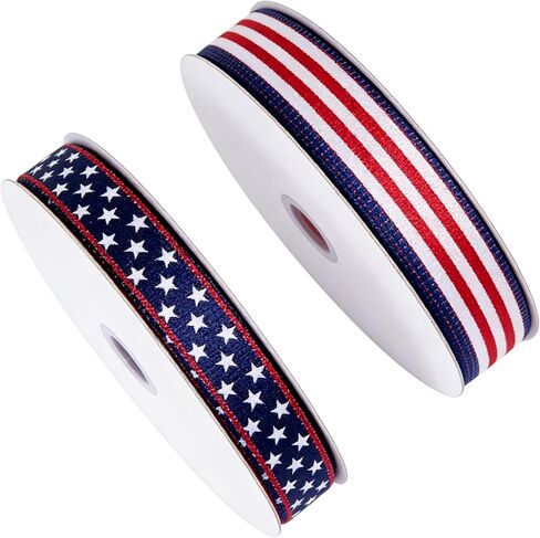 Songye 1 Inch Patriotic Wired Ribbon, 2 Rolls Total 20 Yards Red White Blue Star Stripe Ribbon for 4th of July Independence Day Veterans Day Wreath DIY Crafts Holiday Decor in Saudi Arabia