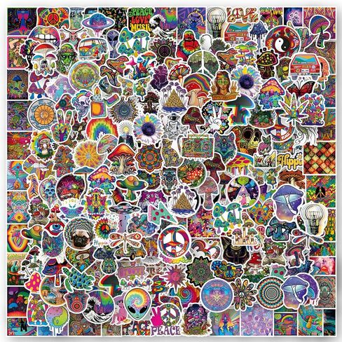 200 Pieces Trippy Stickers, Cool Psychedelic Aesthetic Stickers Waterproof Vinyl Gifts for Phone, Water Bottle, Luggage, Laptop, Adults Teens in Kuwait