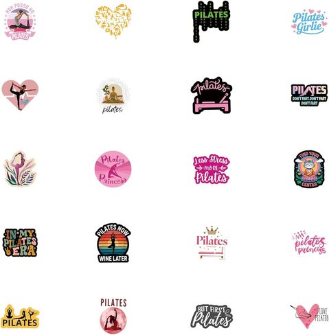 61pcs Pilates Stickers Pack, Aesthetic Cute Vinyl Waterproof Decals for Water Bottle,Laptop,Phone,Skateboard,Scrapbooking,Bumper for Birthday Party Supply Decor in Kuwait