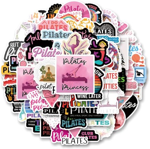 61pcs Pilates Stickers Pack, Aesthetic Cute Vinyl Waterproof Decals for Water Bottle,Laptop,Phone,Skateboard,Scrapbooking,Bumper for Birthday Party Supply Decor in Kuwait