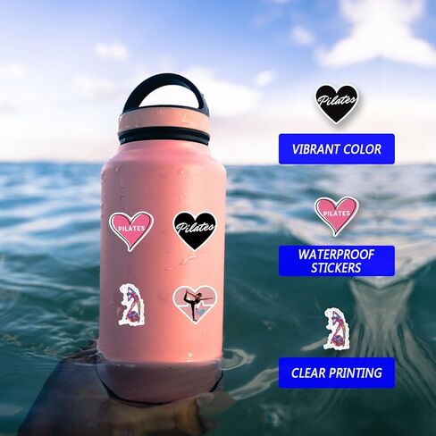 61pcs Pilates Stickers Pack, Aesthetic Cute Vinyl Waterproof Decals for Water Bottle,Laptop,Phone,Skateboard,Scrapbooking,Bumper for Birthday Party Supply Decor in Kuwait