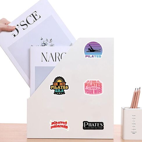 61pcs Pilates Stickers Pack, Aesthetic Cute Vinyl Waterproof Decals for Water Bottle,Laptop,Phone,Skateboard,Scrapbooking,Bumper for Birthday Party Supply Decor in Kuwait