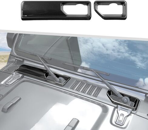 Jimen Fit for Jeep Wrangler JL JLU & Gladiator JT 2018-2025, 2PCS Front Windshield Wiper Base Cover Trim Panel (Carbon Fiber) in Kuwait