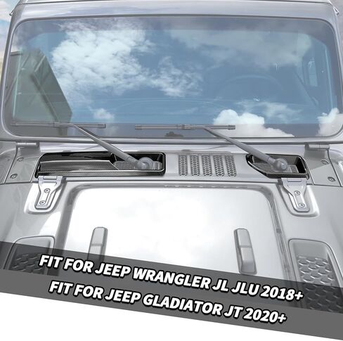 Jimen Fit for Jeep Wrangler JL JLU & Gladiator JT 2018-2025, 2PCS Front Windshield Wiper Base Cover Trim Panel (Carbon Fiber) in Kuwait