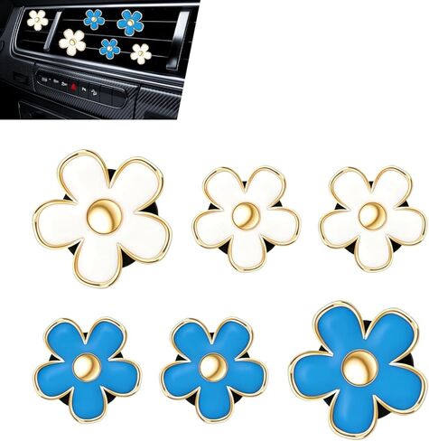 6 PCS Green Daisy Flower Air Vent Clips, Cute Sage and Olive Green Flowers Air Conditioning Outlet Clip, Two Size Refillable Daisy Vent Clip Decor Dashboard Accessories for Women (Green) in Saudi Arabia