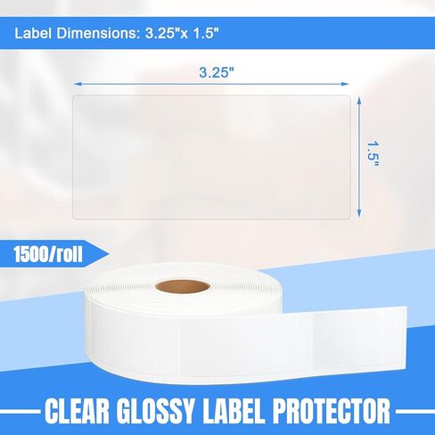 1500 Pcs 3.25'' x 1.5'' Clear Label Protectors with Dispenser Box Transparent Glossy Waterproof Labels Self Adhesive Stickers for Protecting Barcodes Spine Labels Office Use in Kuwait