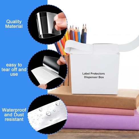 1500 Pcs 3.25'' x 1.5'' Clear Label Protectors with Dispenser Box Transparent Glossy Waterproof Labels Self Adhesive Stickers for Protecting Barcodes Spine Labels Office Use in Kuwait