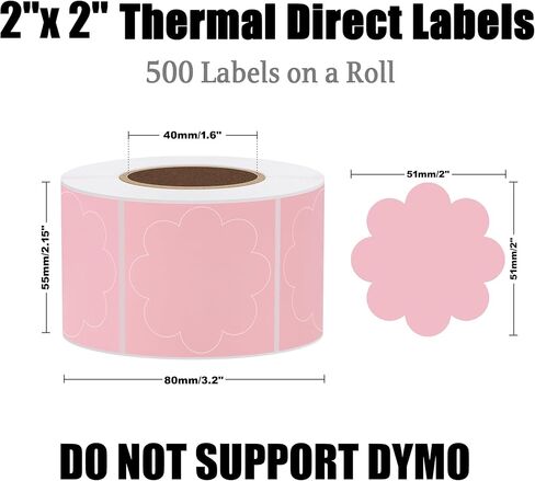 HYBSK 2 Inch Pink Flower Thermal Labels for Personalized Custom Supplies - Cute Thermal Printer Label for Small Business - 500pcs per Roll (Flower) in Kuwait