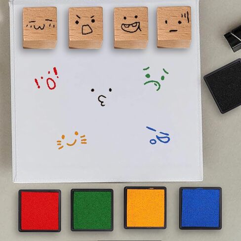 24 Pcs Expression Wooden Rubber Stamps with 5 Color Ink Pads DIY Craft Stamps for Party Decor Scrapbooking Card Making in Saudi Arabia