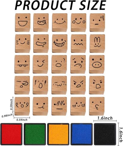 24 Pcs Expression Wooden Rubber Stamps with 5 Color Ink Pads DIY Craft Stamps for Party Decor Scrapbooking Card Making in Saudi Arabia