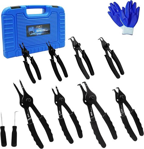 SGT Snap Ring Pliers Set,10 Pcs Internal & External Circlip Pliers With Bent & Straight Pliers,Heavy Duty Removal Tool,Include Hook, Pick,Storage Case and Gloves in Saudi Arabia