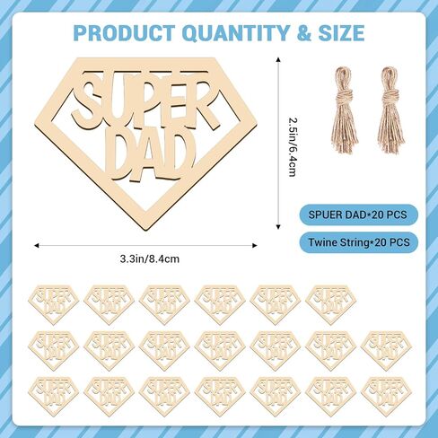 20 PCS Super Dad Unfinished Wooden Crafts Fathers Day DIY Cutouts Gift Tags Wooden Letter Hanging Ornaments Daddy Birthday Party Decor Paintable Blank Wood Slices for Art Crafts in Saudi Arabia