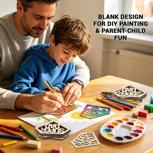 20 PCS Super Dad Unfinished Wooden Crafts Fathers Day DIY Cutouts Gift Tags Wooden Letter Hanging Ornaments Daddy Birthday Party Decor Paintable Blank Wood Slices for Art Crafts in Saudi Arabia