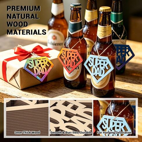 20 PCS Super Dad Unfinished Wooden Crafts Fathers Day DIY Cutouts Gift Tags Wooden Letter Hanging Ornaments Daddy Birthday Party Decor Paintable Blank Wood Slices for Art Crafts in Saudi Arabia