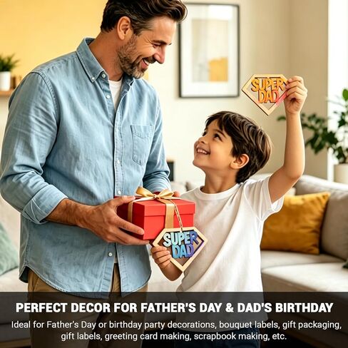20 PCS Super Dad Unfinished Wooden Crafts Fathers Day DIY Cutouts Gift Tags Wooden Letter Hanging Ornaments Daddy Birthday Party Decor Paintable Blank Wood Slices for Art Crafts in Saudi Arabia