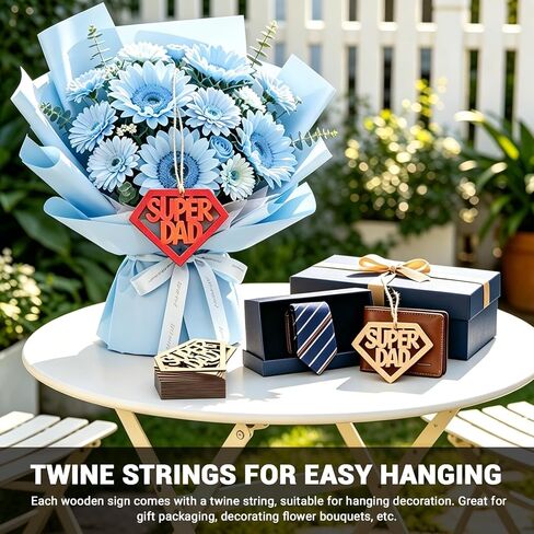 20 PCS Super Dad Unfinished Wooden Crafts Fathers Day DIY Cutouts Gift Tags Wooden Letter Hanging Ornaments Daddy Birthday Party Decor Paintable Blank Wood Slices for Art Crafts in Saudi Arabia