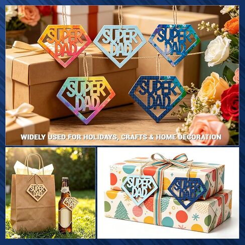 20 PCS Super Dad Unfinished Wooden Crafts Fathers Day DIY Cutouts Gift Tags Wooden Letter Hanging Ornaments Daddy Birthday Party Decor Paintable Blank Wood Slices for Art Crafts in Saudi Arabia