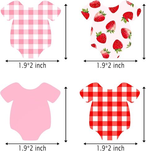 Strawberry Baby Shower Cupcake Toppers 24Pcs Strawberry Gingham Bodysuit Cupcake Decorations Berry Sweet Baby Shower Cupcake Picks Red Pink Plaid Fruit Cake Decor for Gender Reveal Birthday Supplies in Kuwait