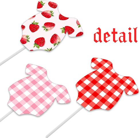 Strawberry Baby Shower Cupcake Toppers 24Pcs Strawberry Gingham Bodysuit Cupcake Decorations Berry Sweet Baby Shower Cupcake Picks Red Pink Plaid Fruit Cake Decor for Gender Reveal Birthday Supplies in Kuwait