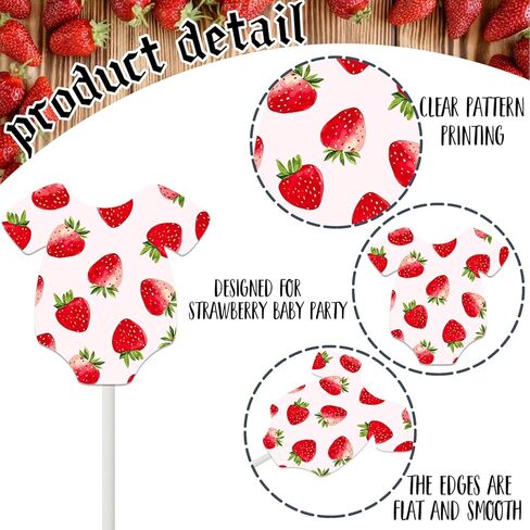 Strawberry Baby Shower Cupcake Toppers 24Pcs Strawberry Gingham Bodysuit Cupcake Decorations Berry Sweet Baby Shower Cupcake Picks Red Pink Plaid Fruit Cake Decor for Gender Reveal Birthday Supplies in Kuwait