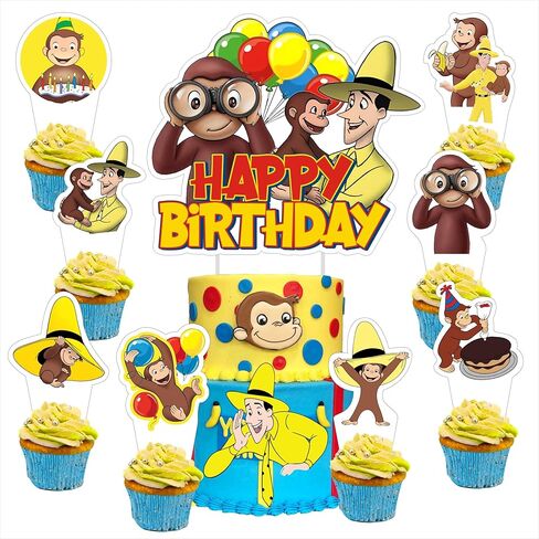 25pcs Cartoon For George of Curious Birthday Decorations with 24pcs Cupcake Toppers,1pcs Cake Topper for Cartoon Birthday Party Supplies. in Saudi Arabia