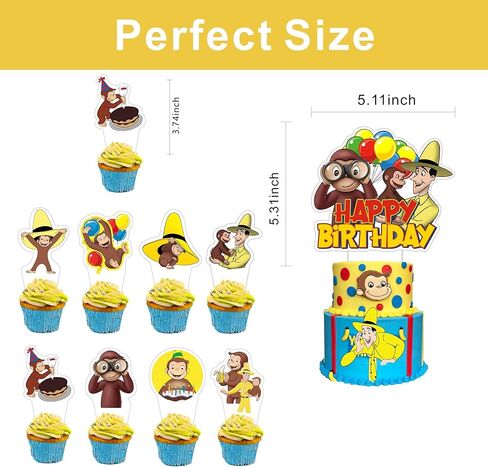 25pcs Cartoon For George of Curious Birthday Decorations with 24pcs Cupcake Toppers,1pcs Cake Topper for Cartoon Birthday Party Supplies. in Saudi Arabia