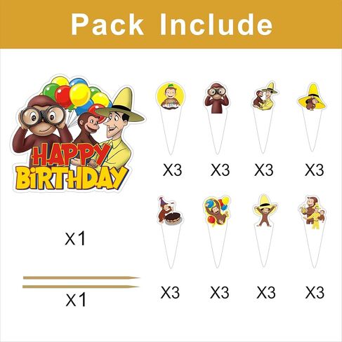 25pcs Cartoon For George of Curious Birthday Decorations with 24pcs Cupcake Toppers,1pcs Cake Topper for Cartoon Birthday Party Supplies. in Saudi Arabia