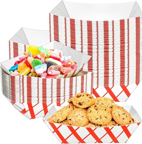 MotBach 90 Pack 2.5Lb Checkered Paper Food Boat Trays Disposable Paper Boats, Heavy-Duty Food Boats, Paper Food Serving Tray Boat Plate for Snack BBQ Hotdog Sandwich Burger Taco Fries Popcorn Nacho in Kuwait