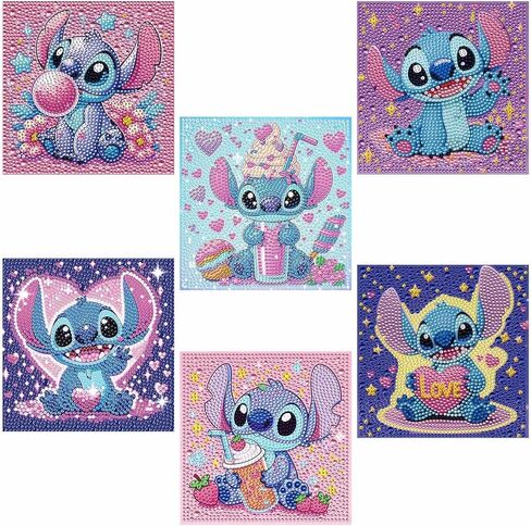 JYLMOOD 6 Packs 5D Diamond Art Kits for Kids Beginners, Full Drill 5D Cartoon Diamond Painting Kits for Adults, DIY Big Gem Art Paintings Kits for Kids Ages 8-12, Home Wall Decor 6x6 Inch in Saudi Arabia
