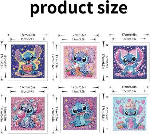 JYLMOOD 6 Packs 5D Diamond Art Kits for Kids Beginners, Full Drill 5D Cartoon Diamond Painting Kits for Adults, DIY Big Gem Art Paintings Kits for Kids Ages 8-12, Home Wall Decor 6x6 Inch in Saudi Arabia