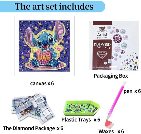 JYLMOOD 6 Packs 5D Diamond Art Kits for Kids Beginners, Full Drill 5D Cartoon Diamond Painting Kits for Adults, DIY Big Gem Art Paintings Kits for Kids Ages 8-12, Home Wall Decor 6x6 Inch in Saudi Arabia