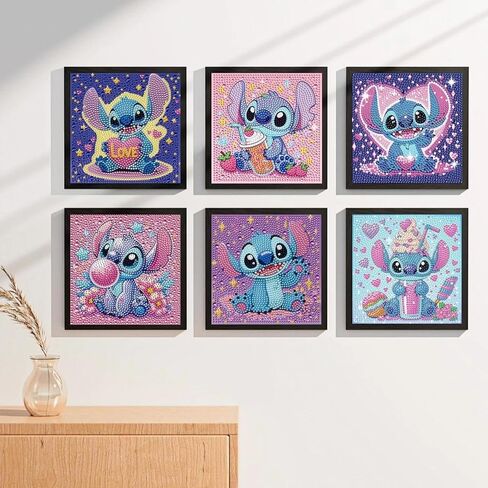 JYLMOOD 6 Packs 5D Diamond Art Kits for Kids Beginners, Full Drill 5D Cartoon Diamond Painting Kits for Adults, DIY Big Gem Art Paintings Kits for Kids Ages 8-12, Home Wall Decor 6x6 Inch in Saudi Arabia