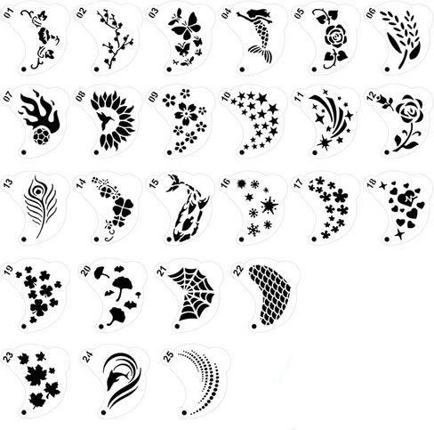25 Pieces Face Paint Stencils Reusable, Face Painting Templates, Eye Tattoo Body Paint Stencils for Kids Party Holiday Halloween Makeup in Kuwait