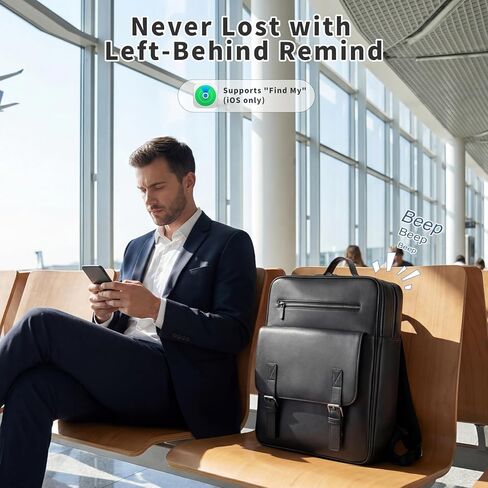 BBMars Smart Anti-Theft Backpack: Biometric Lock, Support Find My (iOS Only), Luxury Black Leather 15.6" Laptop Executive Bag for Men, Business Travel Daypack in Saudi Arabia