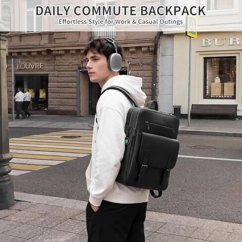 BBMars Smart Anti-Theft Backpack: Biometric Lock, Support Find My (iOS Only), Luxury Black Leather 15.6" Laptop Executive Bag for Men, Business Travel Daypack in Saudi Arabia