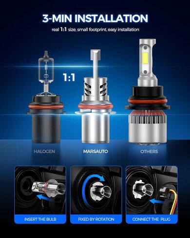 مصابيح إضاءة LED Marsauto 9004، 70,000LM 1200% سطوع فائق 6500K أبيض، لا يتطلب محول، مضاد للوميض غير قطبي، حجم صغير 1:1، Plug-N-Play، حزمة من 2 in Kuwait