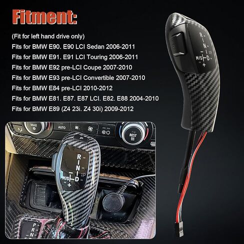 LHD Automatic LED Gear Shift Knob retrofit kit Compatible with 06-12 BMW E90 3 Series Sedan, 07-10 E92 E93 3 Series Coupe/Convertible, 09-12 Z4, 10-12 X1, LED Illuminated Carbon Fiber Knob in Saudi Arabia