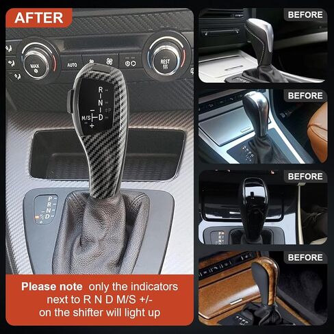 LHD Automatic LED Gear Shift Knob retrofit kit Compatible with 06-12 BMW E90 3 Series Sedan, 07-10 E92 E93 3 Series Coupe/Convertible, 09-12 Z4, 10-12 X1, LED Illuminated Carbon Fiber Knob in Saudi Arabia