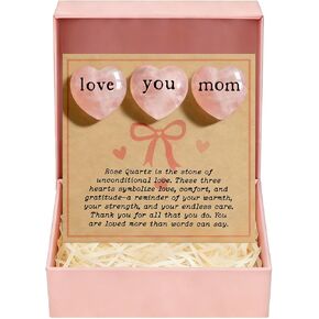 Gift for Mom, 3 Rose Quartz Heart Crystals Engraved “Love You Mom", Pocket Hug Keepsake from Daughter Son, Mother’s Day Gift,Birthday Appreciation Gift(Black) in Saudi Arabia