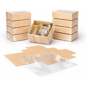 novamem since 2024 Premium Kraft Gift Boxes with Clear Window - 25 Pack Small Favor Boxes for Elegant Gift Packaging, Jewelry, Candy & Small Business (2.76 x 2.76 x 1.18 in) in Saudi Arabia