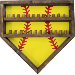 Baseball Ring Display Case, Wooden Championship Ring Holder, 14 x 14 x 1 Inches, Brown with Red Stitching, 3-Tier Design for 24 Rings, Ideal for Baseball, Softball, Basketball, Custom Engraving Option in Saudi Arabia