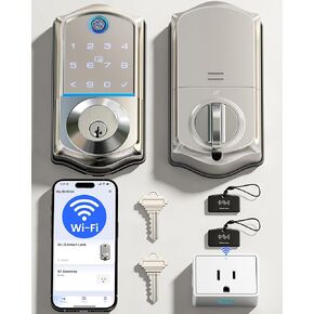 Veise VE017G قفل باب دخول بدون مفتاح Wi-Fi، التحكم عن بعد في التطبيق والتحكم الصوتي، أقفال ذكية لبصمات الأصابع للباب الأمامي، لوحة مفاتيح إلكترونية تعمل باللمس، قفل تلقائي، منفذ طاقة في حالات الطوارئ، نيكل ساتان in Kuwait