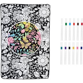 DIY Coloring Blanket for Adults, Blanket with 12 Markers, Washable Cozy Velvet Kit for Everyday Use & Home Decor, Adds a Unique Touch to Living Rooms or Kids' Spaces (Flowers-2) in Saudi Arabia