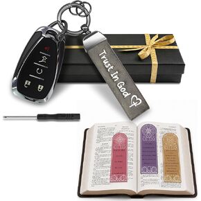Trust In God Keychain, Christian Keychain Accessories with Cross Heart Design, Gunmetal Key Ring for Car Keys and House Keys, Lightweight Faith Key Holder Gift for Men Women, Key Organizer (Blue) in Saudi Arabia